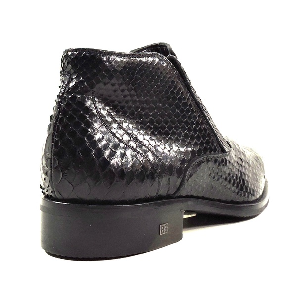 BALDININI ?? MEN\'S BLACK REAL PYTHON LEATHER COMFORT WINTER ANKLE BOOTIE